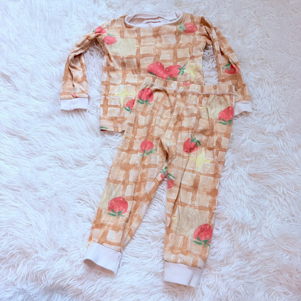 Burt's Bees Baby 18M Pajama Set Waffle Strawberry Print Organic Cotton PJ Set